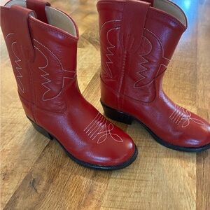 Old West Vibrant Red Leather Boots Kids